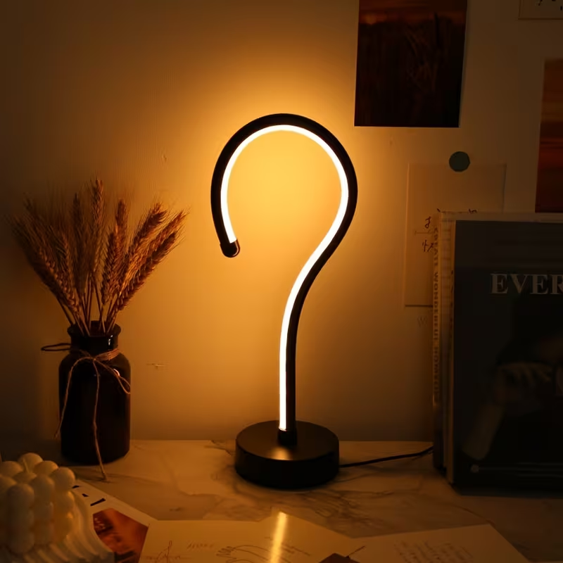 Question Mark LED Desk Lamp, 3-Color Dimmable USB Table Lamp, Creative Decorative Night Light for Bedroom Home Office
