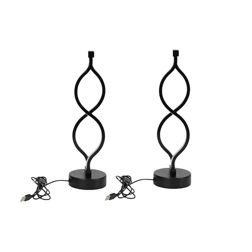 Modern Wave Desk Lamp Set of 2 – USB Powered, 3-Color Dimmable LED, Stylish Bedroom & Study Lighting (Black)