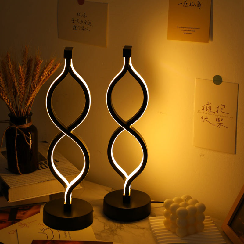 Modern Wave Desk Lamp Set of 2 – USB Powered, 3-Color Dimmable LED, Stylish Bedroom & Study Lighting (Black)