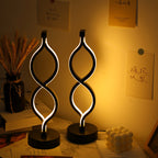Modern Wave Desk Lamp Set of 2 – USB Powered, 3-Color Dimmable LED, Stylish Bedroom & Study Lighting (Black)