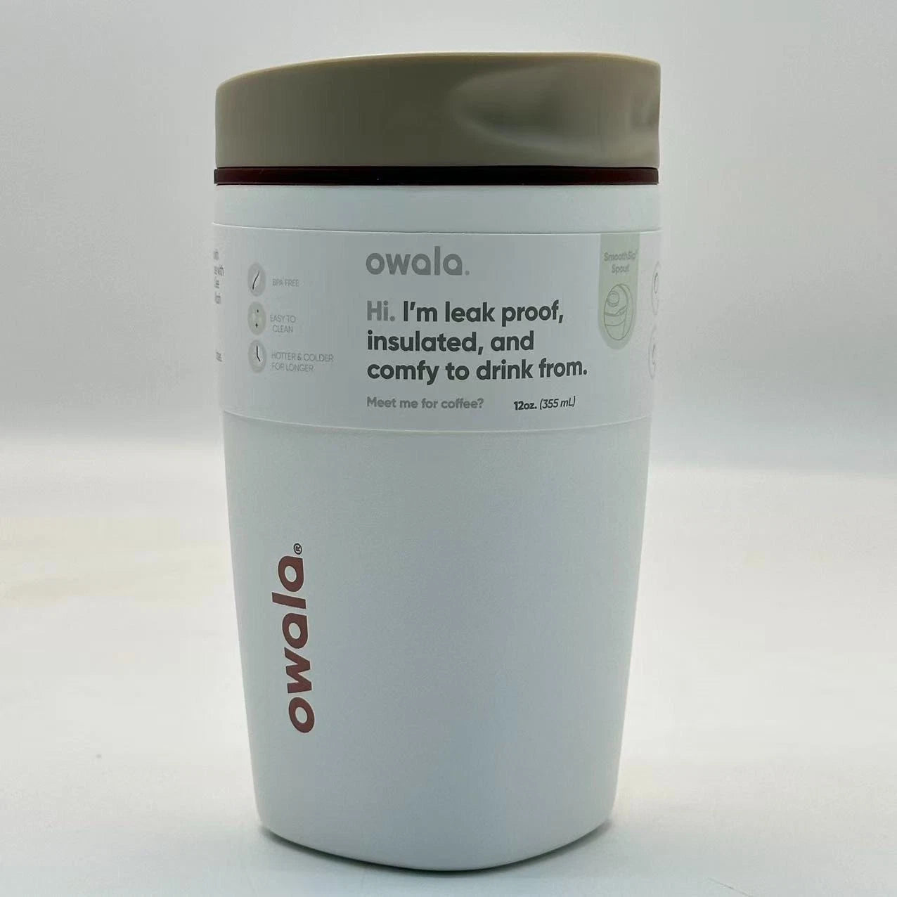 Owala 12oz Vanilla Bean SmoothSip Slider Coffee Tumbler | Insulated Stainless Steel Travel Mug  M12oz-XCD