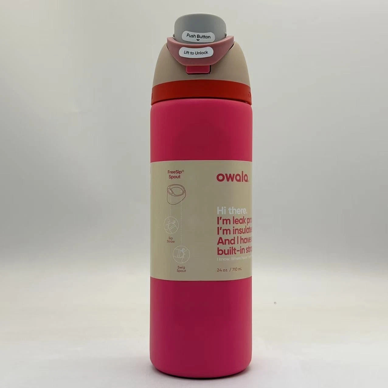 Owala FreeSip 24oz Rose Pink Insulated Water Bottle | Leak-Proof Sport Mug   OW24-MH