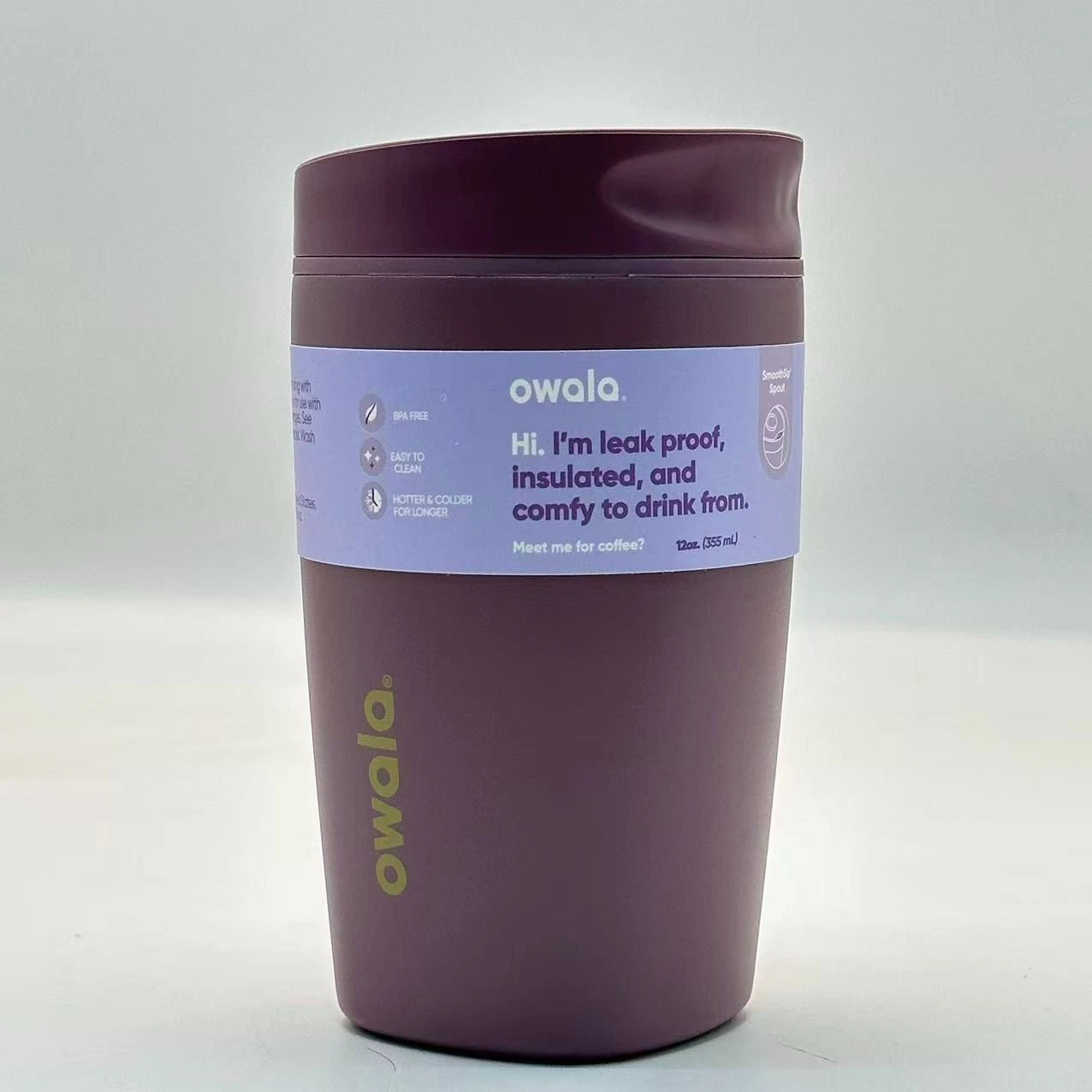 Owala 12oz Purple SmoothSip Slider Coffee Tumbler | Insulated Stainless Steel Travel Mug  M12oz-XDZ