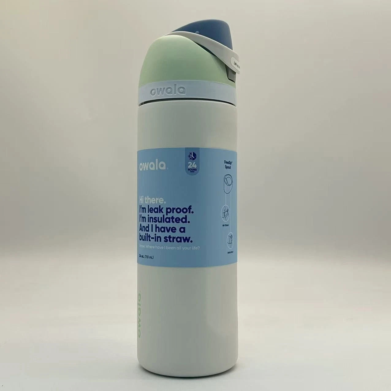 Owala 24oz FreeSip Insulated Water Bottle – Iced Breeze | Stainless Steel   M24oz-BFB