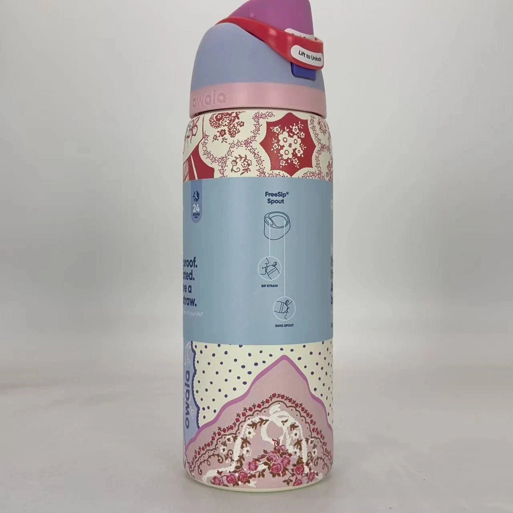 Owala 32oz FreeSip Insulated Water Bottle – “Hankie” Valentine’s Pink Patchwork | Special Edition   M32oz-SPYH