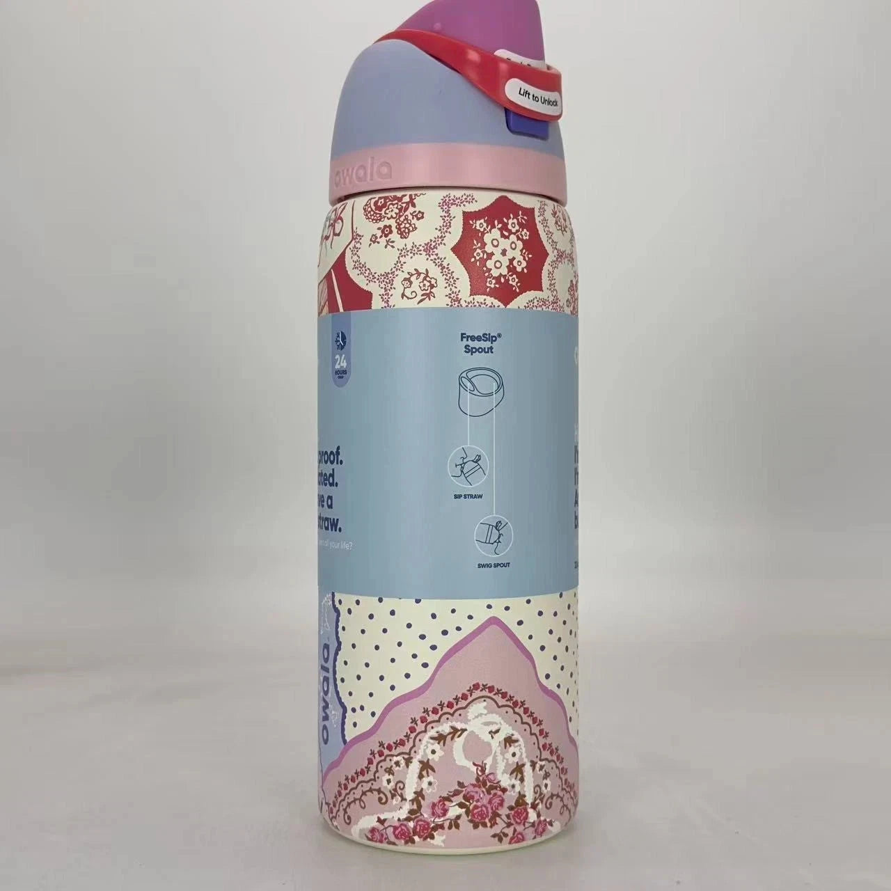 Owala 32oz FreeSip Insulated Water Bottle – “Hankie” Valentine’s Pink Patchwork | Special Edition   M32oz-SPYH