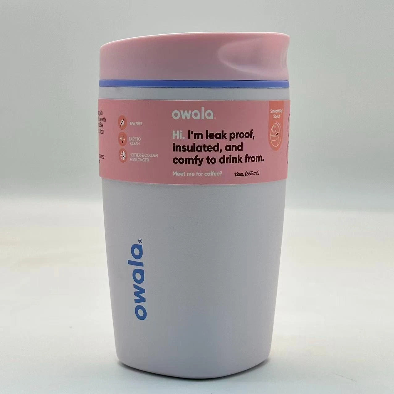 Owala 12oz Candy Coated SmoothSip Slider Coffee Tumbler | Insulated Stainless Steel Travel Mug   M12oz-MKLF