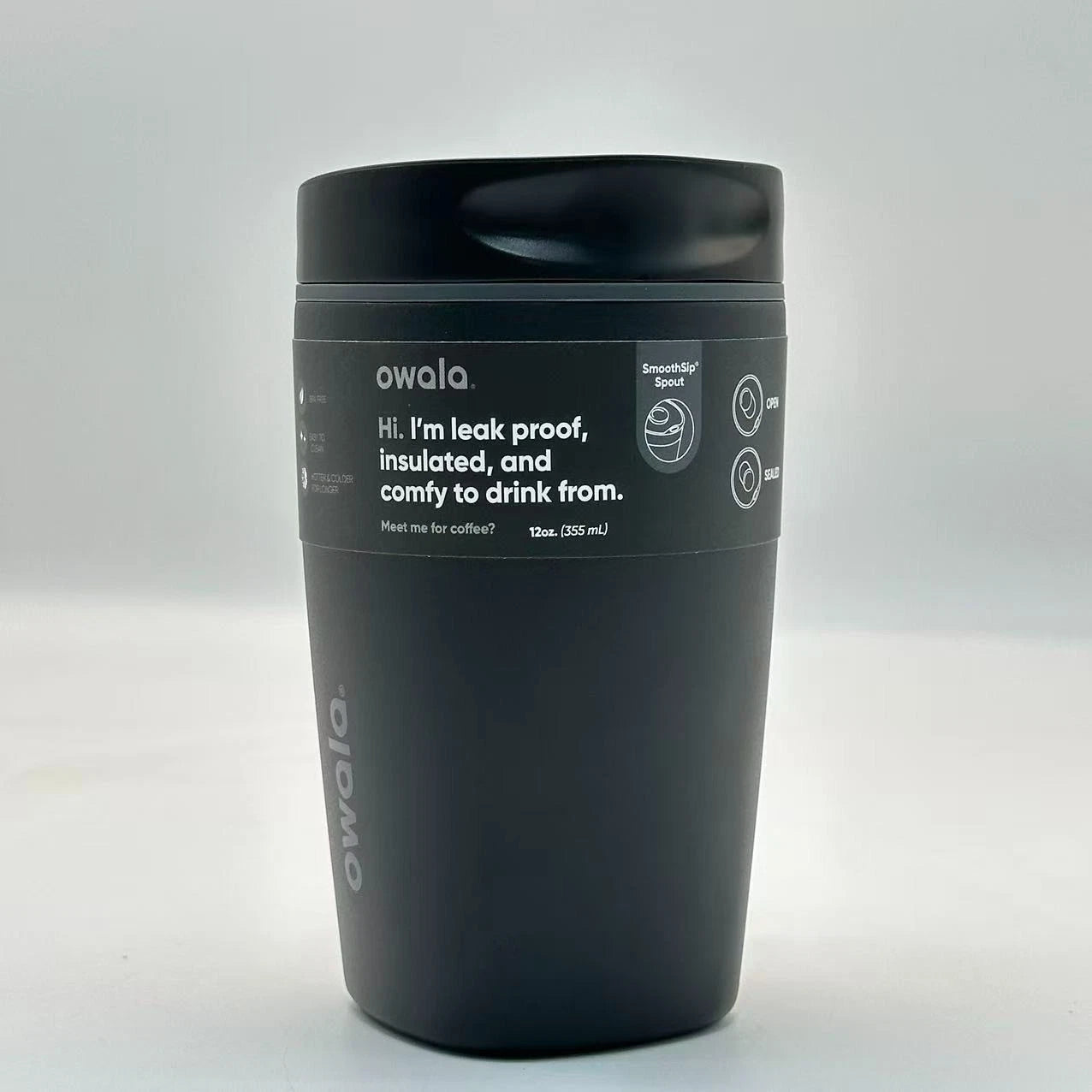 Owala 12oz Very Very Dark SmoothSip Slider Coffee Tumbler | Insulated Stainless Steel Travel Mug   M12oz-HS