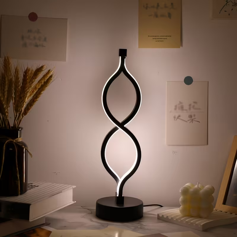 Modern Wave Desk Lamp Set of 2 – USB Powered, 3-Color Dimmable LED, Stylish Bedroom & Study Lighting (Black)