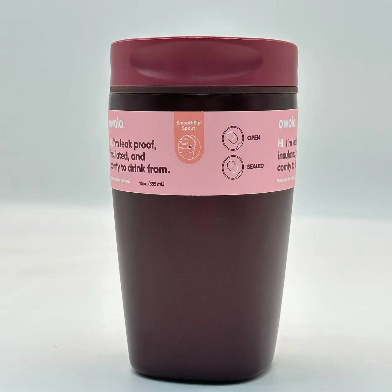 Owala 12oz SmoothSip Slider Insulated Coffee Tumbler – Black Cherry | Stainless Steel   M12oz-CLZ