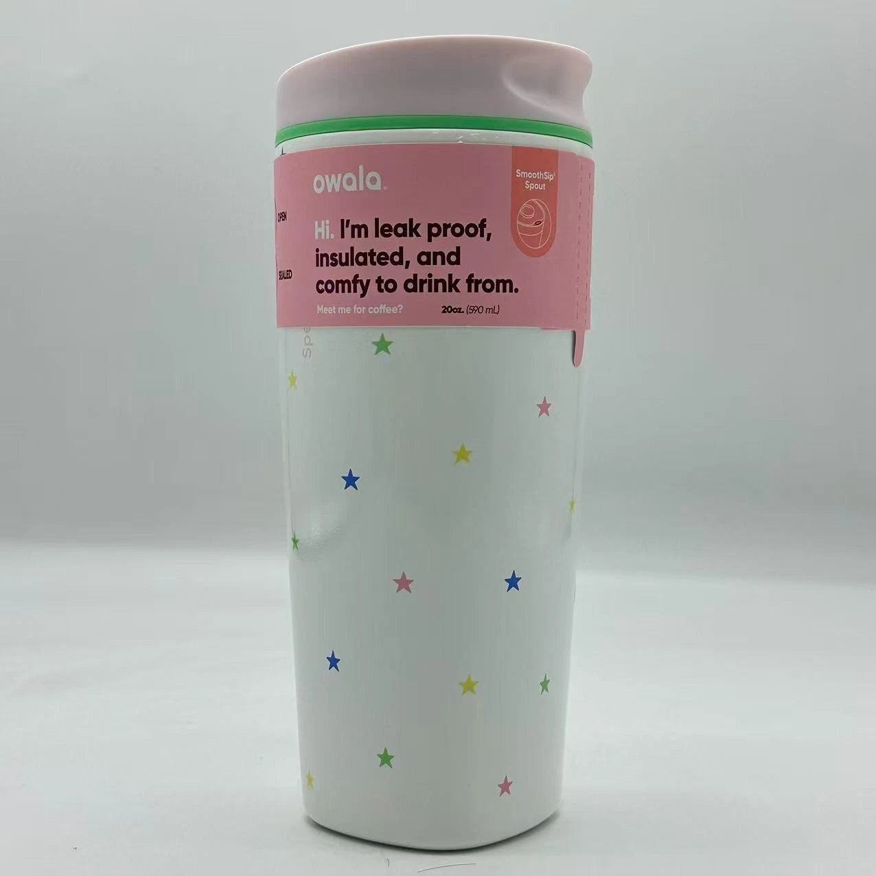 Owala 20oz SmoothSip Slider Ceramic-Lined Tumbler – “Give Me the Tea” Birthday Bash | Star Print   M20oz-XY