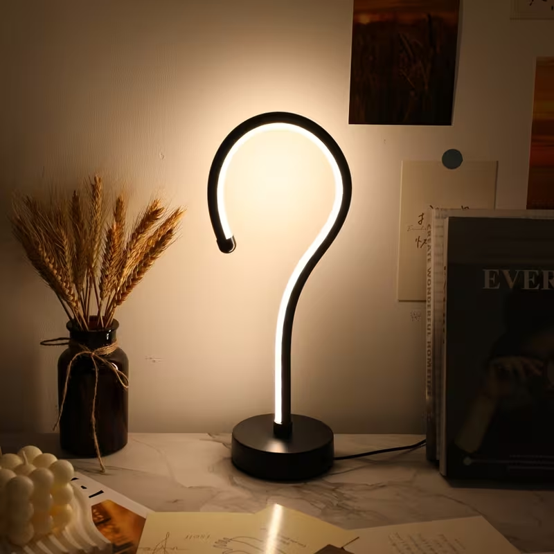 Question Mark LED Desk Lamp 2-Pack, 3-Color Dimmable USB Table Lamp, Creative Decorative Night Light for Bedroom Home Office - Black