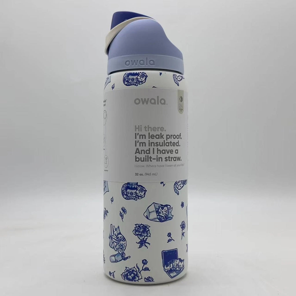 Owala 32oz FreeSip Insulated Water Bottle – Delft Cats | Limited Edition   M32oz-QHM