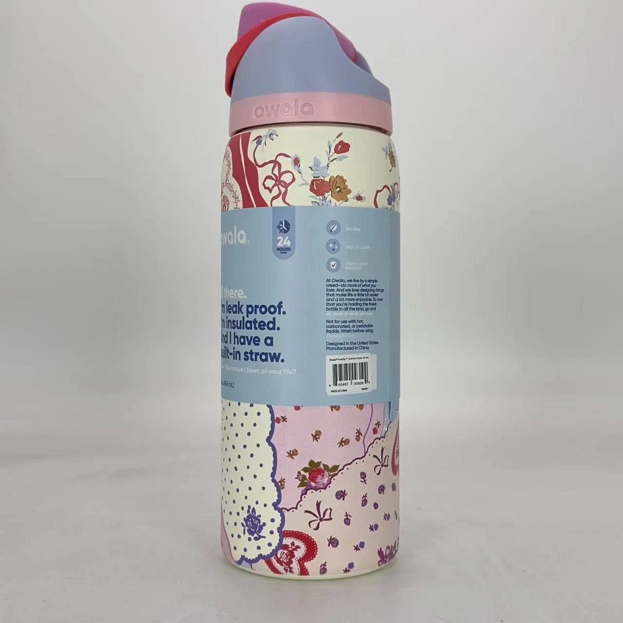 Owala 32oz FreeSip Insulated Water Bottle – “Hankie” Valentine’s Pink Patchwork | Special Edition   M32oz-SPYH