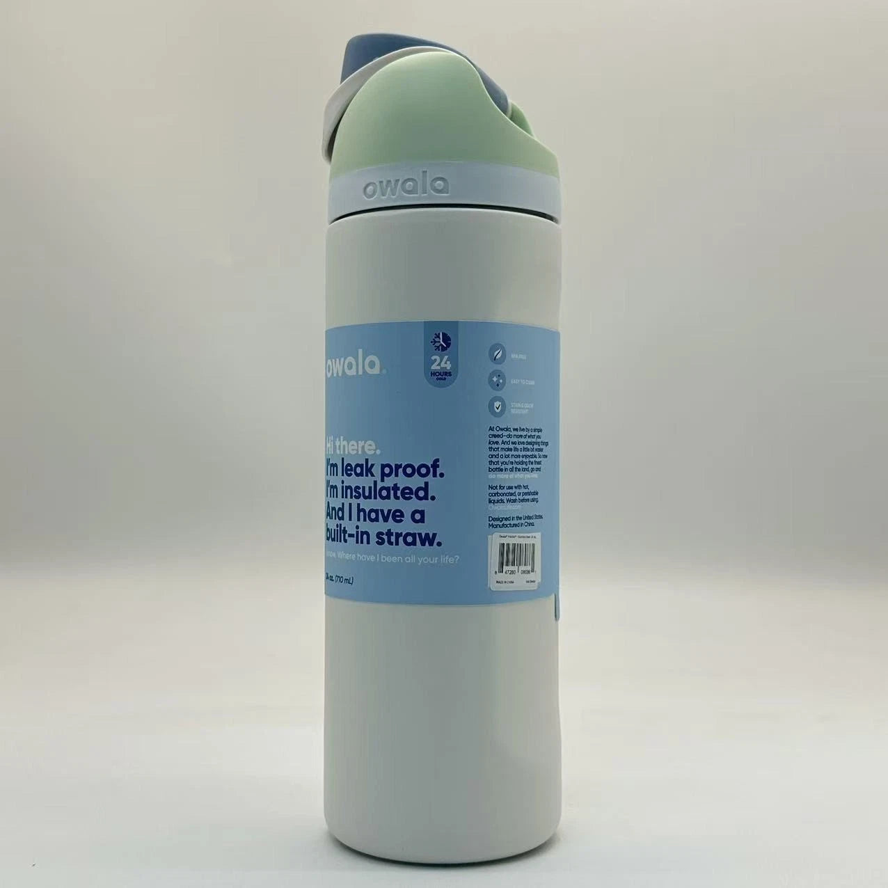 Owala 24oz FreeSip Insulated Water Bottle – Iced Breeze | Stainless Steel   M24oz-BFB