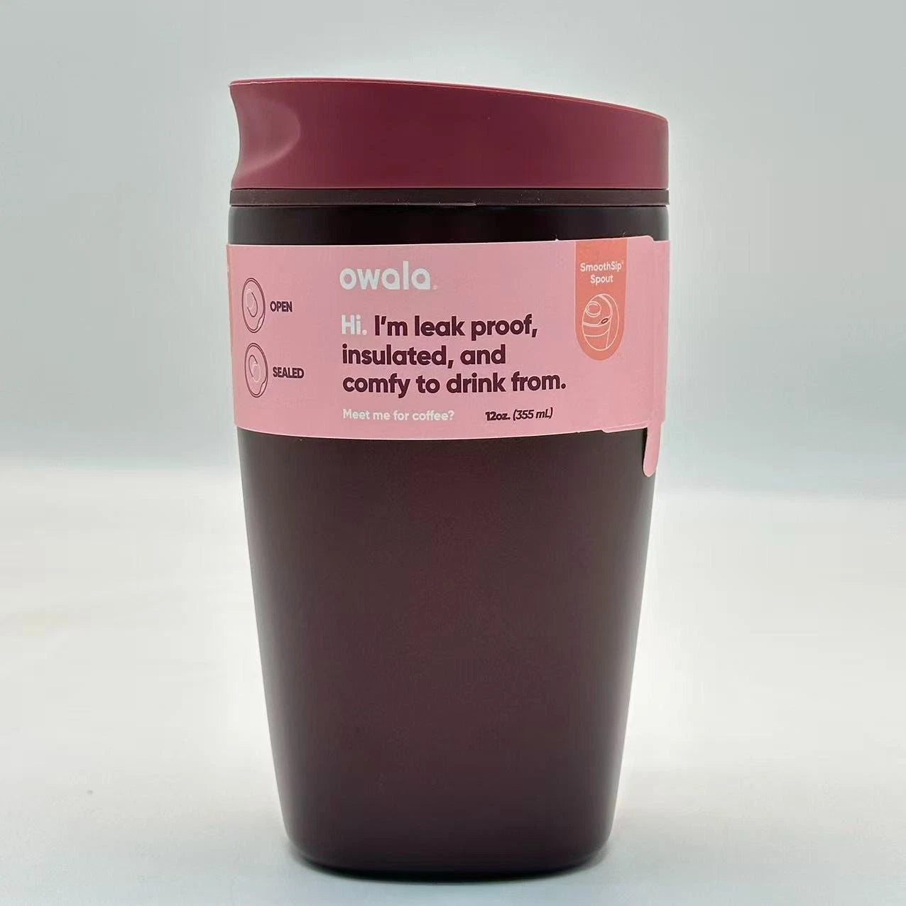 Owala 12oz SmoothSip Slider Insulated Coffee Tumbler – Black Cherry | Stainless Steel   M12oz-CLZ