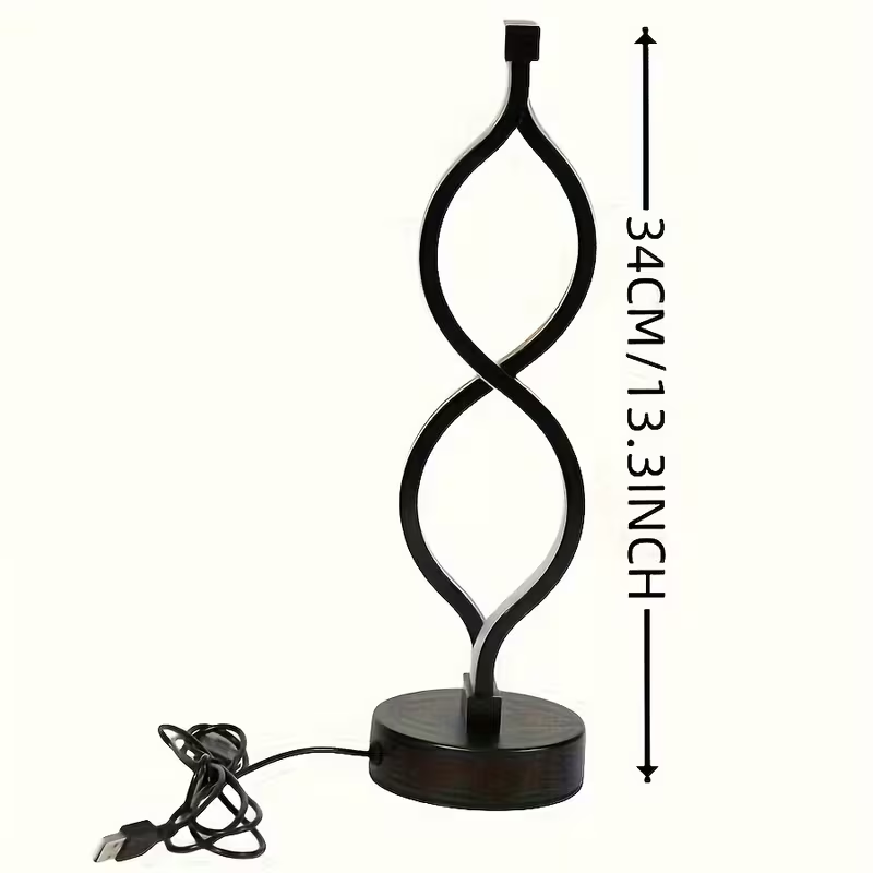 Modern Wave Desk Lamp Set of 2 – USB Powered, 3-Color Dimmable LED, Stylish Bedroom & Study Lighting (Black)