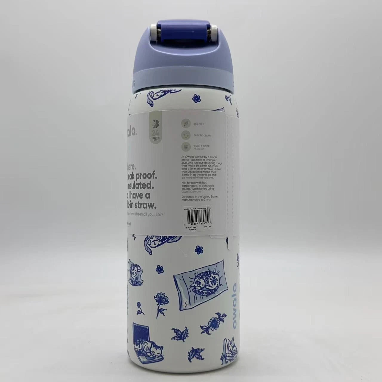 Owala 32oz FreeSip Insulated Water Bottle – Delft Cats | Limited Edition   M32oz-QHM
