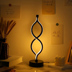 Modern Wave Desk Lamp Set of 2 – USB Powered, 3-Color Dimmable LED, Stylish Bedroom & Study Lighting (Black)