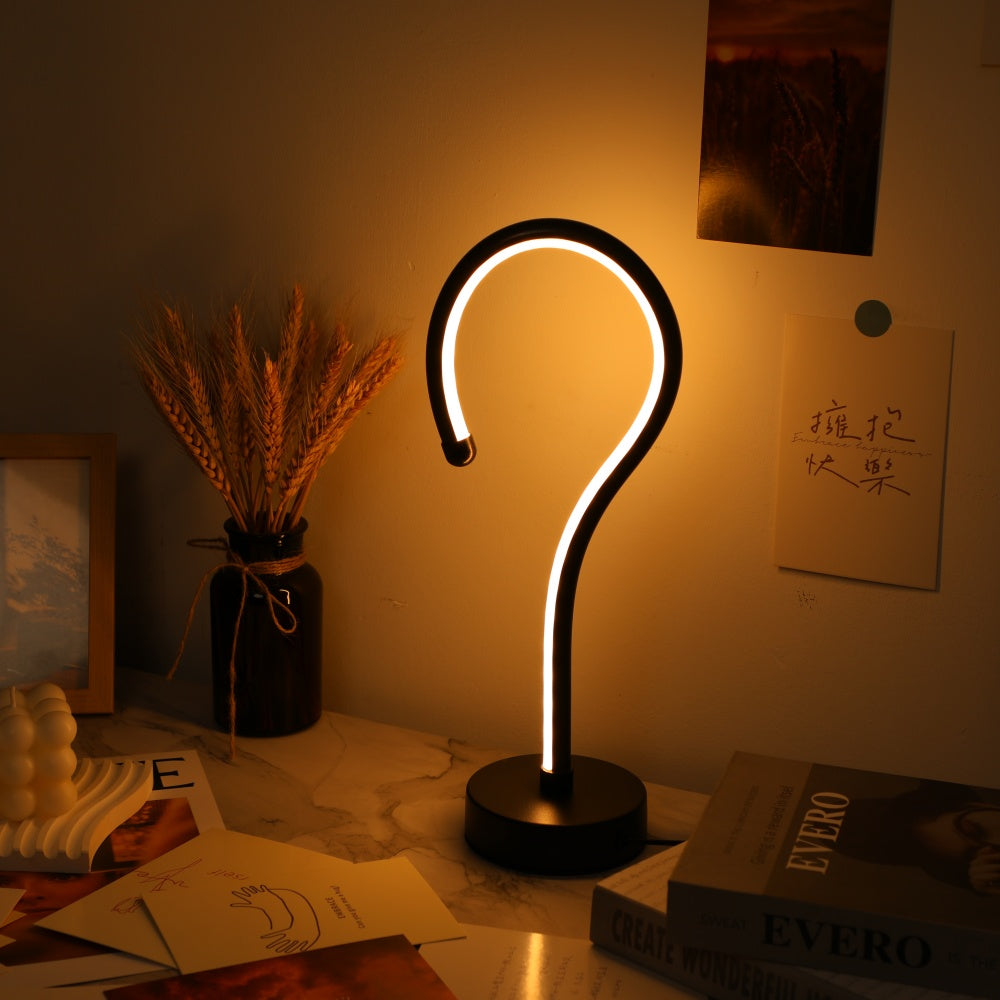 Question Mark LED Desk Lamp, 3-Color Dimmable USB Table Lamp, Creative Decorative Night Light for Bedroom Home Office
