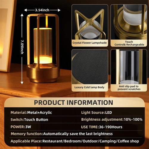 2-Packs Portable Touch Control Table Lamp with 5000mAh Battery, 3-Color Stepless Dimming Cordless LED Light for Bedroom/Camping/Restaurant