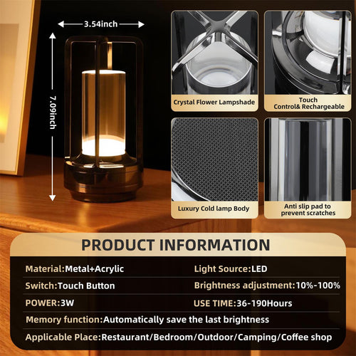 2-Packs Portable Touch Control Table Lamp with 5000mAh Battery, 3-Color Stepless Dimming Cordless LED Light for Bedroom/Camping/Restaurant