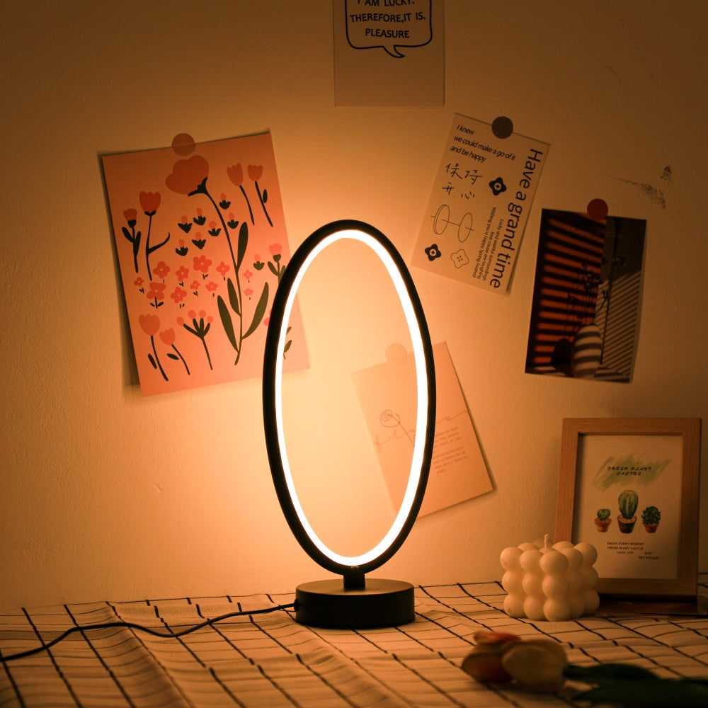 Oval LED Desk Lamp, 3-Color Dimmable USB Table Lamp, Modern Minimalist Night Light for Bedroom Home Office Decor
